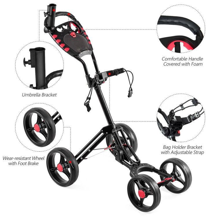 4 Wheel Folding Golf Pull Push Cart Trolley